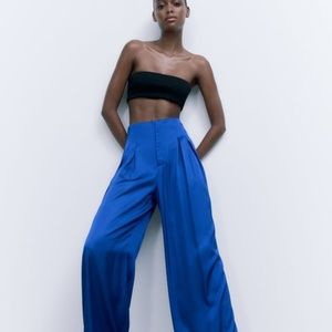 ZARA Full Length Satin Effect Trousers, High Waisted, New!